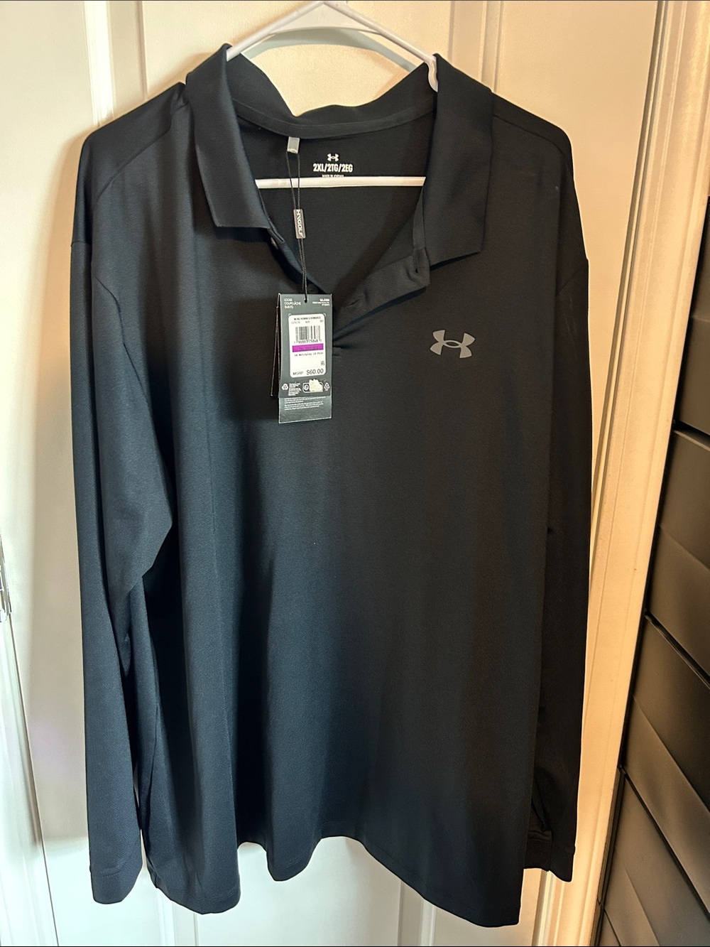 Under Armour Golf UPF 40 Men’s Long Sleeve Polo - Black with Gray Logo